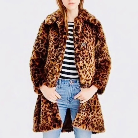 J.Crew Leopard Faux Fur Coat Medium - Picture 1 of 7